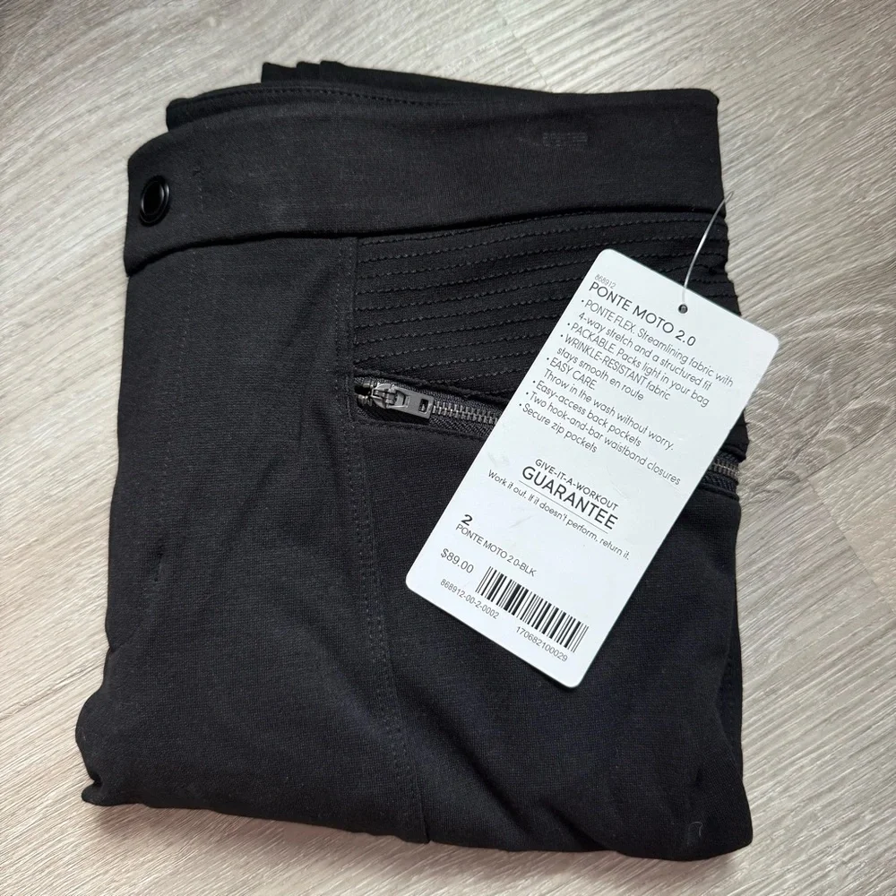 NWT Athleta Ponte Moto 2.0 Travel Pants Leggings Slim Fit Tights Black Pants 2 - Picture 3 of 7